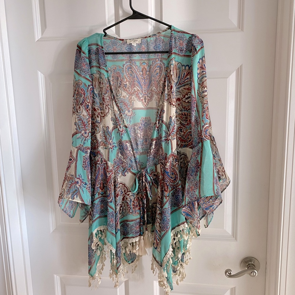 Sheer Plunging Neck Tie front Top